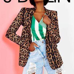 Womens Jackets Leopard Blazer For Women Casual Vintage Blazers Jacket Single Button Lapel Long Sleeve Slim Suit Elegant Office Lady Outerwear 231017