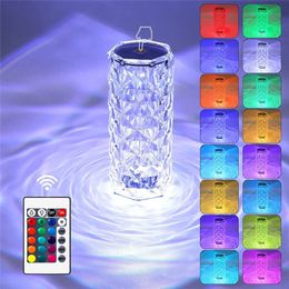 Novelty Items Touch Crystal Lamp 16 Colour Changing RGB Night Light Remote USB Romantic LED Rose Diamond Living Room Valentines Day Nightlight 231017