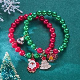 Charm Bracelets 2Pcs/Set Magnetic Heart Couple Bracelet Christmas Tree Santa Claus Pendant Beaded For Women Men Friends Year Gift