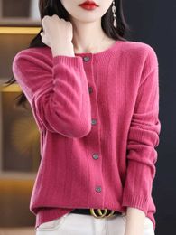 Women's Sweaters Autumn Winter Merino Wool Cardigans Sweater For Women Striped Oneck Cashmere Knitted Coat Korean Style Clothes Basic Top
