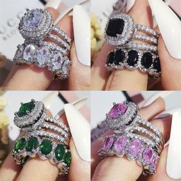 Cluster Rings 2021 925 Sterling Silver Cushion Oval Finger Ring Sets For Women Jewelry Pure Wedding Engagement Whole R5847261z