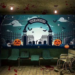 1pc, Happy Halloween Garage Banner (157in*71in/400cm*180cm) Scary Yard Pumpkin Pattern Garage Door Decoration, Polyester With Holes With Rope Hanging Cloth Mural Door