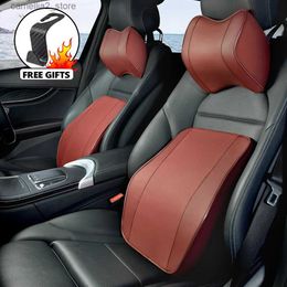 Seat Cushions Leather Car Neck Pillow Set Memory Foam Auto Rear Seat Back Headrest Lumbar Supports Travel Cushion Cover Car Accessories Q231018