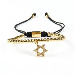 New Arrival Clear Cz Star Of David Pendant With Mix 4 Colors 4mm Brass Beads Chams Lace Up Hexagon Bracelet303b