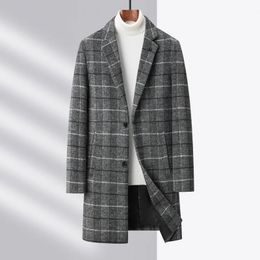 Men's Wool Blends Winter Mens Coat High Quality Business Casual Slim Plaid Long Woolen Overcoat Thick Warm Windproof Jacket 231017