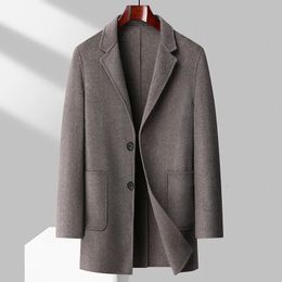 Men's Wool Blends Men Classical Sheep Overcoat Autumn Winter Black Grey Khaki Camel Notched Collar Warm Soft Cashmere Blended Coat Outfits 231017