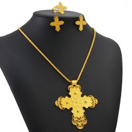 Necklace Earrings Set Ethiopian Eritrea Big Cross Pendant Necklaces Rings For Mama Women African Arab Bride Gifts #180116