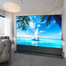 133 Inch Electric Floor Rising Ambient Light Rejecting 8K ALR Perforated Projection Screen Normal Throw Projector Screenr