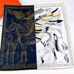 Scarves Manual Hand Rolled Twill Silk Scarf Women Horse Print Square Echarpes Curled Foulards Femme Wrap Bandana Hijab 90C