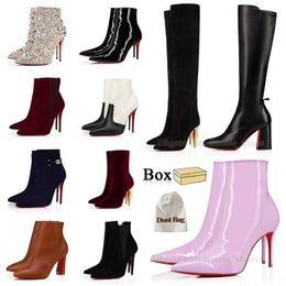 Red Bottoms Luxus Designer Frauen Stiefel über dem Knie rosa rote Unterseite Stiefel Dame sexy High Heels Knöchel kurze Stiefel spitze Zehen Pumps 【code ：L】 box