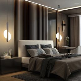 Pendant Lamps Nordic Simple Style Bedroom Bedside Lamp Led Lighting Atmosphere Living Room Suspension Black White