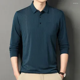Men's Polos Fashion Lapel Button Spliced Pockets Printed Polo Shirts Clothing 2023 Autumn Casual Pullovers Loose Korean Tee Shirt