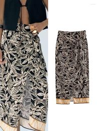 Skirts Flower Printed Women Midi 2023 Summer Fashion High Waist Split Slim Long Skirt Female Holiday Vintage Ladies Faldas
