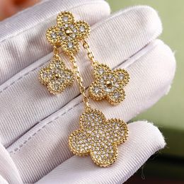 blingbling 4 flowers women Jewellery earring Four Leaf Clover fashion earrings with zircon trendy real gold electroplating 925 silver needle earrings