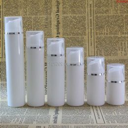 30ml 80ml Transparent Cap White Plastic Airless Pump Bottles Silver Line Maquiagem Empty Cosmetic Containers Packaging Bottlesgoods Vpeww