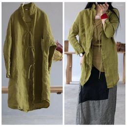 Women's Blouses Johnature Women Vintage Linen Shirts And Tops Autumn Turn-down Collar Long Sleeve 2023 Solid Color Chinese Style