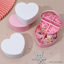 Jewelry Stand Heart Shape Jewelry With Mirror Girl Cute Plastic Box Make Up Storage Container New Women R231018