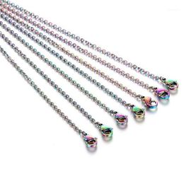 5pcs Rainbow Coloured Stainless Steel Link Chain DIY Necklaces Jewellery Making 45cm & 50cm Chain with Lobster Clasp1258e