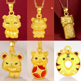 Chains Cute Pendant Zodiac Necklace Chain For Women Collier Gold Plated Jewellery Arcane Pink Y2k Accessories Tiger Year 20222987