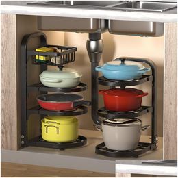 Storage Holders Racks Kitchen Pot Rack Organiser Sewer Special Cookware Adjustable Counter Cabinet Thick Stainless Steel Drop Deli Dhr1Y