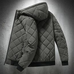 Men's Down Parkas Jackets for Men with Hood Autumn Winter Cotton Padded Jacket Fashion Clothing Rhombus Texture Casual Plus Size 5XL 231017