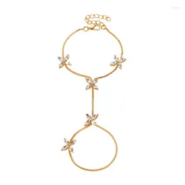 Charm Bracelets Bling Starry Clear Zircon Four Flowers Golden Light Chain Delicate Adjustable Alloy For Women