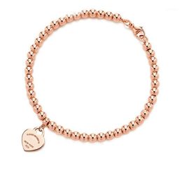 100% 925 sterling silver tag love original classic heart-shaped rosegold bead bracelet women Jewellery gifts personality1299G