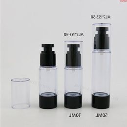30 X 30ml 50ml Rebillable Beauty Airless Plastic Bottle with Black Pump Clear Cover 1oz Cream Containersgood Jbmtu