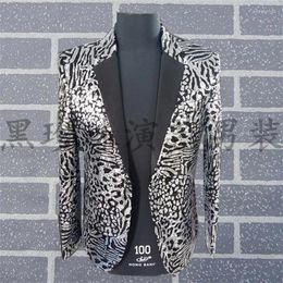 Men's Suits Silver Men Leopard Print Designs Stage Costumes For Singers Sequin Blazer Dance Clothes Jacket Star Style Dress Punk