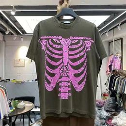 Men's T-Shirts KAPITAL T-shirt Vintage Heavy Fabric Tops Men Women Quality Cashew Flower Skeleton Printing Short Sleeve Summn249l