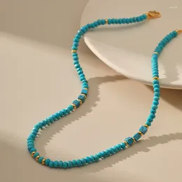 Chains Irregular Section Of Natural Turquoise Beads Handmade Women Necklace 18k Gold Plated Metal Adjustable Length Fashion Jewelry