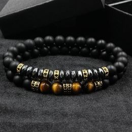2pcs set Brand Fashion Pave CZ Men Bracelet 8mm Matte Beads with Hematite Bead Diy Charm For Wrist Strap accessories Gift Valentin309f