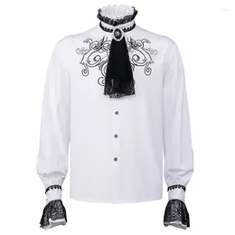 Men's Dress Shirts Black Lace Tie Long Sleeve White Shirt Mediaeval Renaissance Pirate Steampunk Colonial Cosplay Halloween Performace