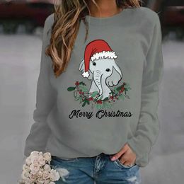Women's Sweaters Women Hoodies Merry Christmas Letters Elephant Wear A Hat Graphic Women Loose Sweater Graphic Oversized Girl Y2k Casual HoodiesL231018