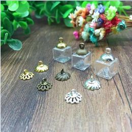 Pendant Necklaces 100sets/lot 10mm 3 Colours Empty Cubes Small Box Square Glass Bottle With Cap DIY Jewellery Clear Globes Vial Pendants