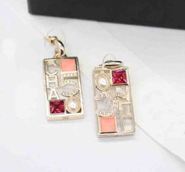 2023 Luxury quality charm drop earring with diamond in gold plated have stamp box brooch style red and pink Colour crystal PS4698A