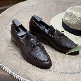 Dress Shoes Black Handmade Mens Loafer Genuine Cow Leather Bow Tie Wedding Footwear Banquet For Men