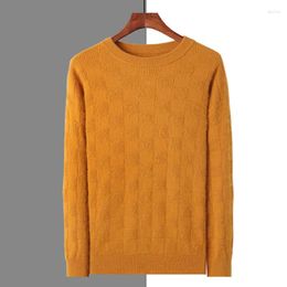 Men's Sweaters Winter Thickened Male Round Neck Mink Cashmere Sweater Square Jacquard Craft Large Youth Solid Loose