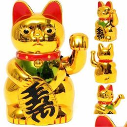 Decorative Objects & Figurines Decorative Objects Figurines Wealth Waving Hand Cat Chinese Lucky Gold Maneki Neko Cute Elect Dhgarden Dhy1A