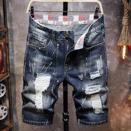Brand Men's Retro Style Ripped Denim Shorts 2021 Summer Fashion Casual Hole Patch Jean Five-point Pants Male Clothing291G