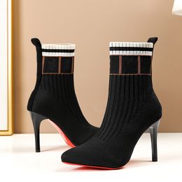 heels boots boot designer boots Stretch Sock Boots Autumn Winter Women Pointed Toe Stiletto High Heel Knitted Wool Boots Australie high heel boots