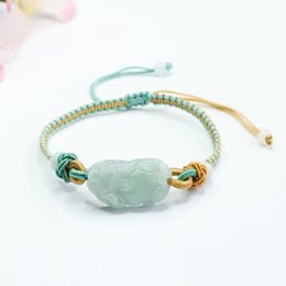 Natural Jadeite Pi Xiu Bracelet Handwoven Jade Hand String Simple Fashion Jewelry Lucky Amulet Lovers Gift