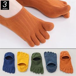 Men's Socks 3Pairs Happy Five Finger Invisible Ankle Summer Thin Cotton Sweat-absorbing Anti Slip Split Toe Boat