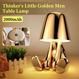 Decorative Objects Figurines Italy Little Golden Man Table Lamp Touch Switch LED Night Light Coffee Shop Bar Bedroom Decor Reading Mother's Day Gift 231017