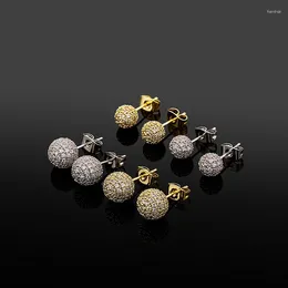 Stud Earrings 1 Pair 6mm/8mm Hip Hop Full CZ Stone Bling Out 3D Ball For Men Women Unisex Rapper Jewellery Gift
