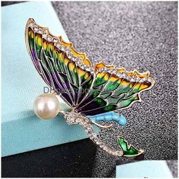 Pins, Brooches Pins Brooches Zlxgirl Jewelry Colorf Enamel Butterfly Girls Clothes Accessories Imitation Pearl Pin Brooch Bags Jewelry Dhftu