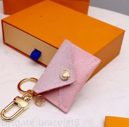 Designer brand Letter Wallet Unisex Keychain Keyring Fashion Purse Pendant Car Chain Charm Pink Flower Mini Bag Trinket Gifts Accessories with brand box