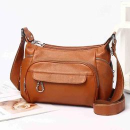 Evening Bags Motingsome Classical Women Leather Satchel Multiple Pockets Luxury Cow Shoulder Messenger Bag Ladies Purse 2023
