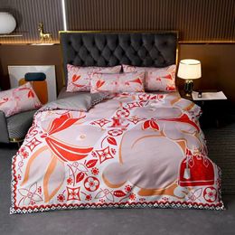 Bedding sets Luxury Red Rabbit Classic Print Bedding Cover Four Pieces set Pure cotton warm and comfortable bed set bedroom decoration 1.5m1.8m bed