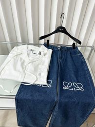 Jeans femminile autunno nuovo designer di lusso in ginocchio blu profondo jeans pantaloni per gamba dritta